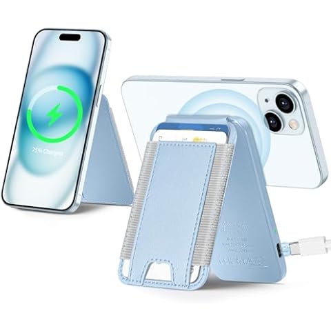 wireless future charger for Magsafe Wallet Stand - Not Power Bank, Magnetic Card Holder for iPhone 15/14/13/12 Series, Vegan Leather, 2 Slots, Fit 6 Cards, RFID Blocking, Light Blue Cover