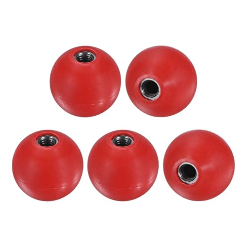 M METERXITY 5-Pack Threaded Ball Knobs, M6 Female Thread 25mm Dia. Thermoset Ball Knob for Lathe/Machine/Lawn Mowers, Round Phenolic Steel Insert Lever Handle [Red]
