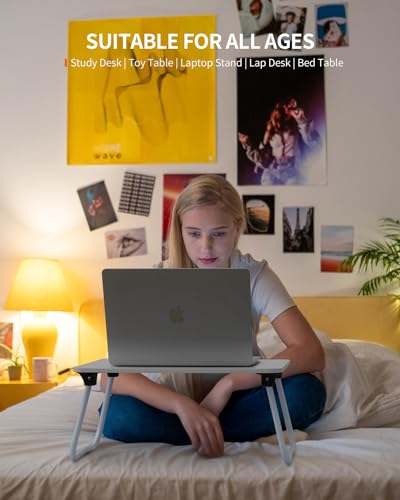 Image of FISYOD Foldable Lap Desk, Laptop Bed Desk, Portable Bed Table, Laptop Stand for Bed & Couch, Lightweight & Mini - White