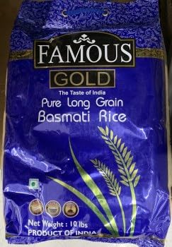 Famous Gold Pure Long Grain Basmati Rice, 10 lb (100% super long)