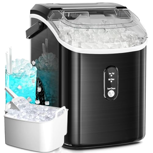 Electactic Countertop Ice Maker with Handle, Stainless Steel Ice Machine, 35 Lbs/Day Ice Making Capacity, Includes Ice Scoop, Ideal for Home, Bar, Party and Office Use(Black)