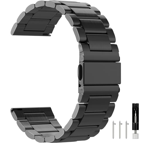 Bracelet de montre en acier inoxydable noir 22mm à dégagement rapide avec boucle pliable pour homme