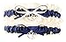 Ivory Navy Blue Satin Wedding Bridal Garter Set - Double Heart Charm