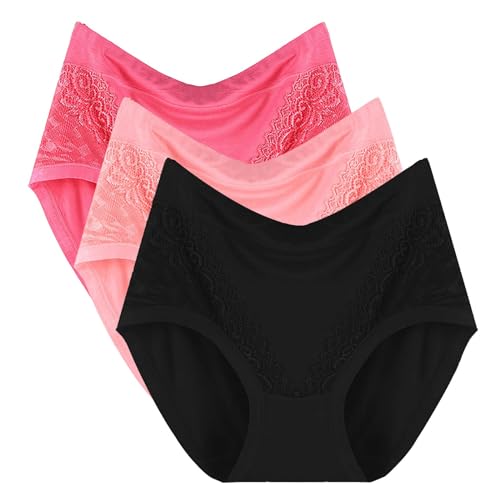 Soft BH Ohne Buegel Baumwolle Silikon Busen BH 3er Pack Damen Slips In Übergröße XL 4XL Hoch Taillierte Slips Damenunterwäsche Vollständige Sport Mit Bügel Set Yoga Bralette Hot Pink XL