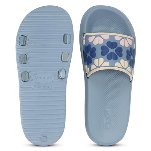 Image of Aqualite Women's Slides Slippers | Slip-On Flat Base Flipflop for Women | Anti-Skid Sole, Lightweight Comfort for Daily Home & Outdoor Wear | Casual Ladies Sandal