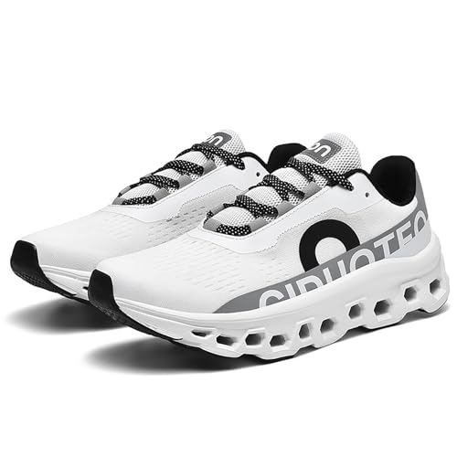 Hombres Running Sneakers Zapatos Low Top Ligero Transpirable Plataforma Almohadilla Neutral Caminar Jogging Zapato Casual Altura Aumento Zapatos,Blanca,40 EU