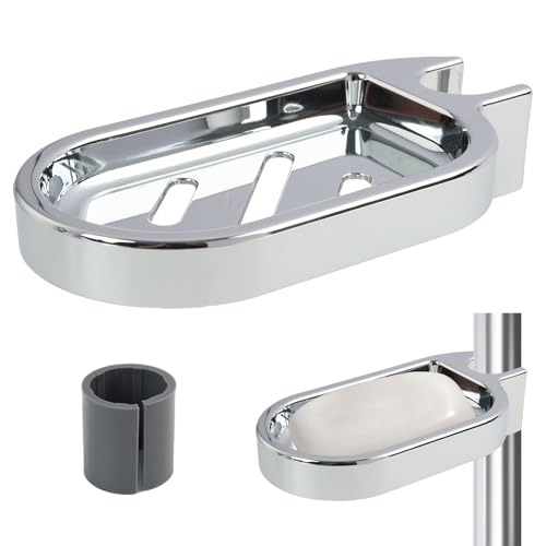 Porte Savon Barre Douche Réglable en Plastique, Porte Savon Douche sans Perçage à Clipser, Support Savon Douche Chromé, Etagère de Savon de Salle de Bain, Adapté...