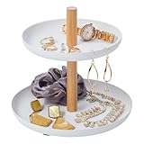 YAMAZAKI Home Tosca 3-Tier Accessory Tray - Jewelry Holder & Storage Organizer - Steel + Wood