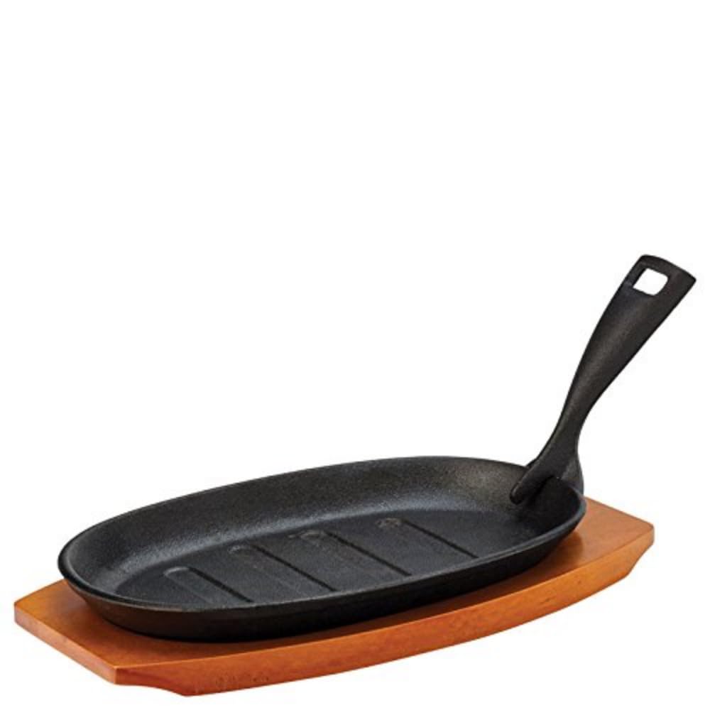 Utopia Cast Iron & Boards, MH7010-000000-B01001, Sizzle Platter 9.5" (24cm) - with Wooden Base (Box of 1)
