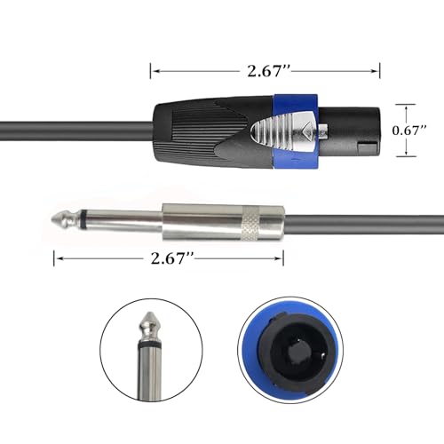 2 pack 50ft speakon to 14 inch male speaker cable 50 feet 635mm stereo audio connection cord 12 gauge awg wire 50ft2pack