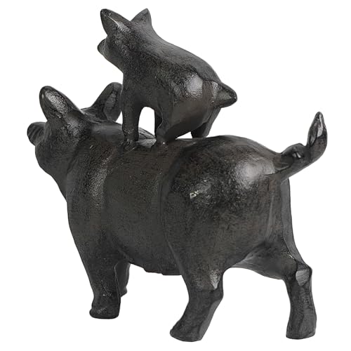 Estatua de cerdos apilados de hierro fundido de 5 pulgadas miniatura 4