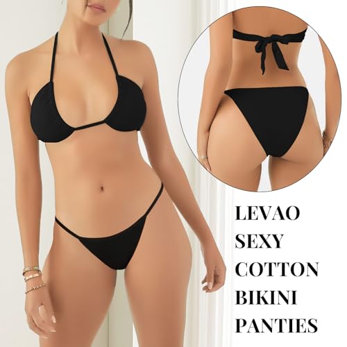 Image of LEVAO Cotton Underwear for Women-Plus Size String Bikini Panties-Low Waist Cheeky Underwear-High Cut Stretch Ladies Briefs
