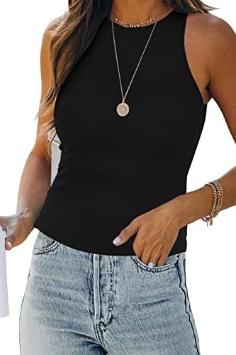 KEEPBEAUTY Womens Halter Tops Summer Sleeveless Shirts Sexy High Neck Fitted Tops Racer Back Tank Tops Blouses Black S