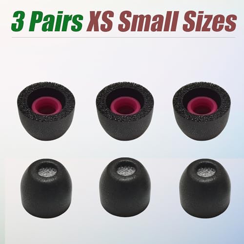 Image of Extra Small Memory Foam Eartips for Sony WF-1000XM5 - Replacement Tips Noise Isolating Fit Charging Case 3 Pairs Black