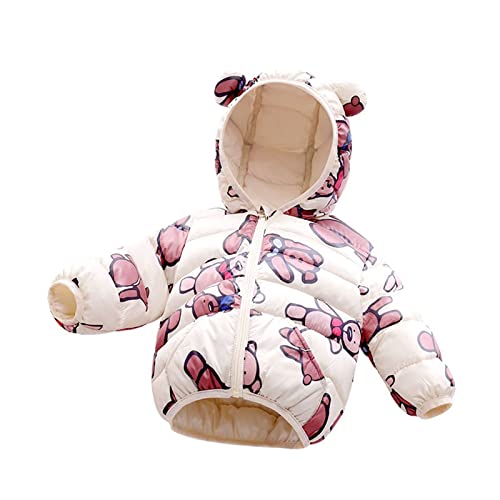 Toddler Kids Baby Boys Girls Cartoon Letter Bear Ears Coats Hooded Padded Outwear Winter Warm (White, 12-18 Months)