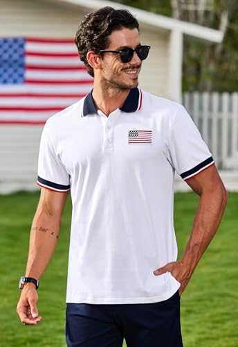 Camiseta polo patriótica para hombre de Arvilhill, con bandera estadounidense, manga corta, para golf y 4 de julio miniatura 3