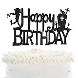 Happy Halloween Spooky Zombies Happy Birthday Cake Topper - Tombstone Zombies Halloween Black Glitte