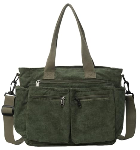 Large Canvas Tote Bag for Women Multi-pocket Corduroy Messenger Shoulder Bags Crossbody Purse Handbag WorkShopping