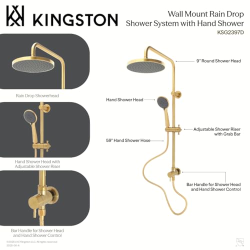 Sistema de Ducha de Lluvia Mount de Pared Kingston KSG2391D, Cromo Pulido miniatura 4