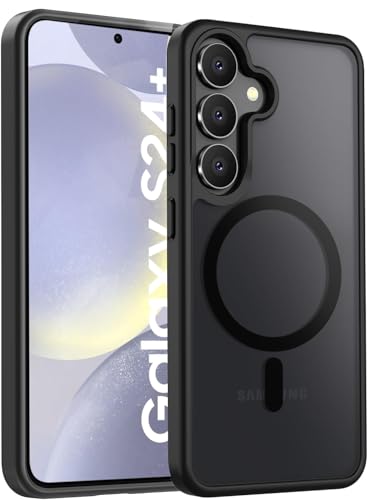 Image of Elzzi Magnetic Guard Designed for Samsung S24 Plus 5G Case Translucent Matte Hard PC + TPU Back Cover [Compatible with MagSafe] Anti-Scratch Phone Case (Black)