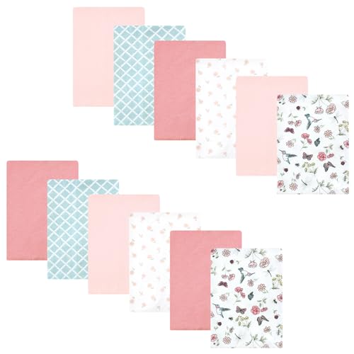 Image of Hudson Baby Unisex Baby Cotton Poly Flannel Burp Cloths Bundle, Hummingbird Garden, One Size