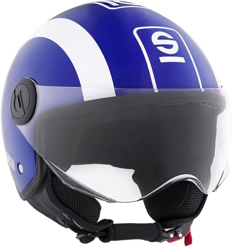 Sparco Casque de Moto Demi-Jet Bleu et Blanc avec Coque en ABS Taille XL