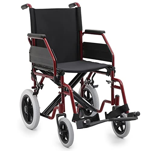 Monibloom Folding Transport Wheelchair With Full Arms And Removable Swing-Away Footrest For Adults Lightweight Foldable 17 Inch Wide Seat Wheel Chair For Compact Storage, 300 Lbs Capacity, Red #TOP5