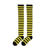 iixpin Streifen Lange Fingerlose Handschuhe Overknee Strümpfe Kniestrümpfe Armwärmer Hülsen-Set Overknees Socken für Mädchen Damen Kostüm Schwarz&Gelb B One Size