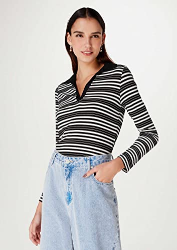 Blusa Feminina Polo Fio Tinto Listrada - Preto XP