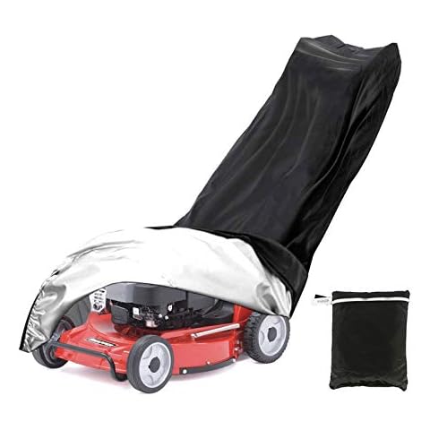 BIGJIYU Rasenmäher Abdeckung Wasserdicht 210D Oxford Polyester,Rasenmäher Schutzhülle Wasserdicht,Staubdicht,Allwetterschutz,UV-Schutz mit Kordelzug und Aufbewahrungstasche(193x63,5x112cm) Cover