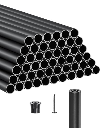 VEVOR Balustres d'Escalier, Lot de 51, Barreaux de Sécurité Garde-corps Aluminium 19x914 mm, Tige Ronde Creuse Métal, Embouts de Rail et Vis, Barres Rampe pour...