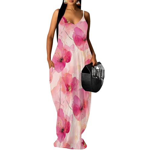 Image of SUZONANA Women Plus Size Summer Maxi Dress Spaghetti Strap Loose Sundress