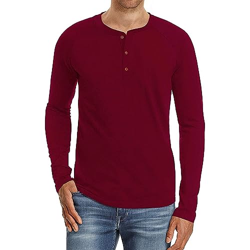 Mens Casual Slim Fit Long Sleeve Shirts Front Placket T-Shirts Henley Slim Fit Activewear Tees Shirts (XX-Large,Red)