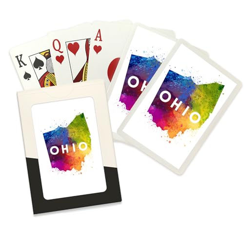 Lantern Press Ohio, State Abstract Watercolor, Baraja de Póker 52 cartas