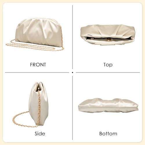 Image of Larcenciel Pleated Satin Clutch Purses for Women, Dumpling Pouch Style Evening Handbag for Prom, Party, Wedding, Formal Event