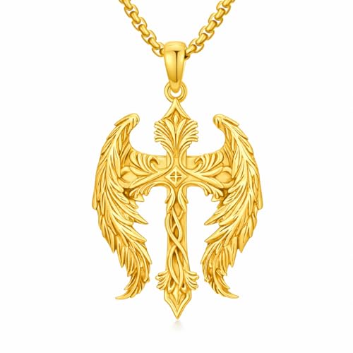PARYFO Collar de cruz para hombres y mujeres, plata de ley 925, collar de alas de ángel, joyería de regalo de cumpleaños para hombres y mujeres, cross pendant size: 1.02”, Plata esterlina, Sin piedra