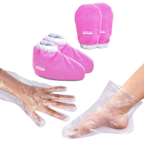 New Road Beauty - Paraffin Wax Mitts for Hands and Feet, Disposable Hand and Foot Liners, for Hot Spa Pedicures, Disposable Food Prep Gloves, Pink