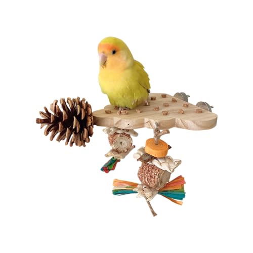 Parrot Toys, Parrot Wooden Bird Toys, Long Tailed Parrot Toys with Pure Natural Corn Sticks, Small and Medium-Sized Parrot Toys with Pure Natural Pine Cones, Fun Bird Cage Accessories