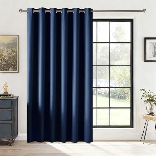 Image of RYB HOME Blackout Thermal Insulated Curtains, Portable Curtain for Sliding Glass Door /Storage /Space Room Divider, Large Window Treatment Room Divider Panel, W80 x L84, Navy Blue, 1 Panel