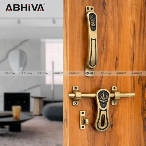 Image of Complete Aluminium Single Door Fitting Hardware Set (Antique Finish; 10-Inch) - Ganesh Design Kit (Aldrop; Latch; Handles; Tower Bolt & Stopper)