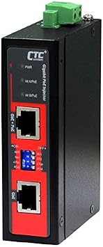 INJ-IG01-PHE Gigabit Ethernet Industrial High Power PoE 802.3af/at Injector 60W Power Budget, Extreme Temperature