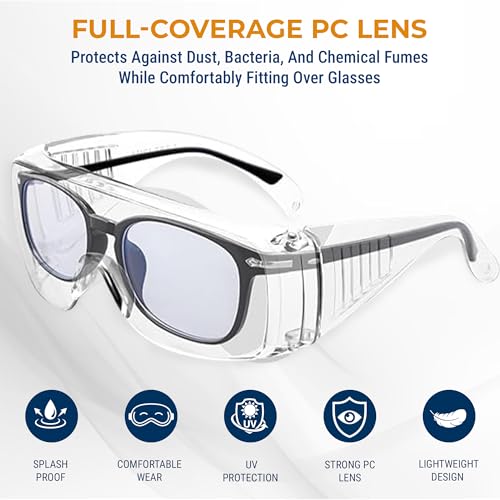 Image of Robustt Safety Goggles - Pack of 1 Hard Coat Eyewear, Over The Spectalar Eye Protector, Anti Pollution Goggles For Multipurpose Use In Riding Motorcycle, Construction, Clear Transparent Goggles