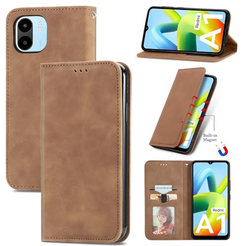 Cracedily Handyhülle für Xiaomi Redmi A2 / Redmi A1 Hülle Klapphülle Premium Lederhülle Klappbar Flip Case Tasche Magnet Kartenfach Standfunktion Klapphülle Schutzhülle für Redmi A2 Kaffee