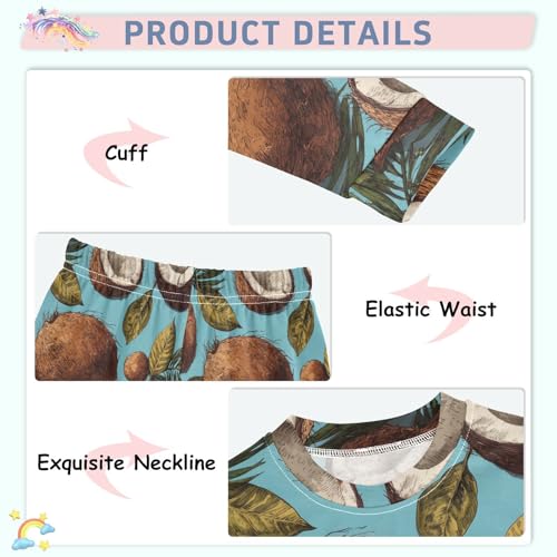 Pajama Sets Long Sleeve Coconut Leaves and Fruits Soft Comfy Sleepwear 2 Piece PJS 3-8T4