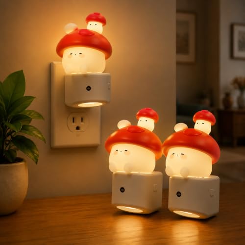 Image of L LOHAS LED Night Light for Kids,Mushroom Night Light,Color Changing | LED Night Light with Dusk to Dawn Sensor, Christmas, Birthday Gift Nightlight for Girls & Kids, Room Decor 2 Pack