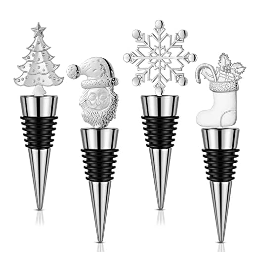 4 Pieces Snowflake Wine Stopper Decorative Christmas Wine Bottle Stopper for Keeping Wine Fresh Holiday Wedding Christmas Party Supplies (Novel Style)