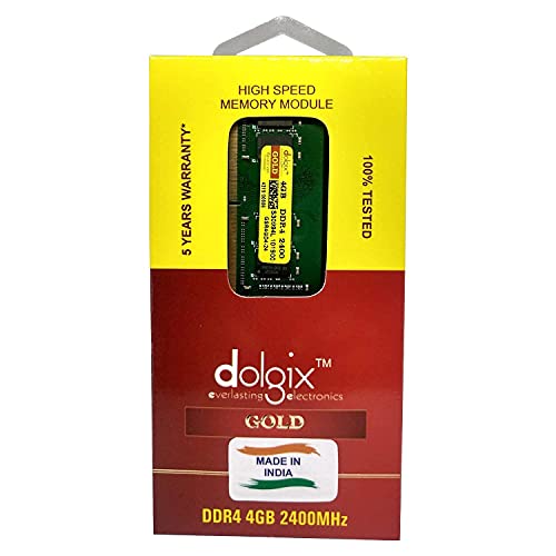 Dolgix Gold 4GB DDR4 RAM | 2400MHz RAM| Laptop/Notebook RAM| CL- 17 |Laptop Memory| SO-DIMM | PC4-19200|1Rx8 Single Ram | 5-Years Warranty- (Made in India)