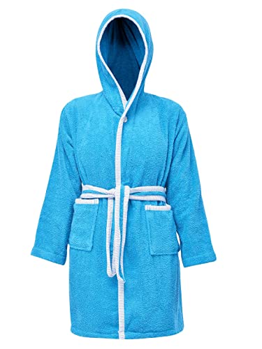 ALLEN & MATE Peignoir pour enfants, 100 % coton, avec capuche et poches, peignoir en éponge pour filles, garçons de 3 à 12 ans, bleu pastel, 7-8 ans Cover