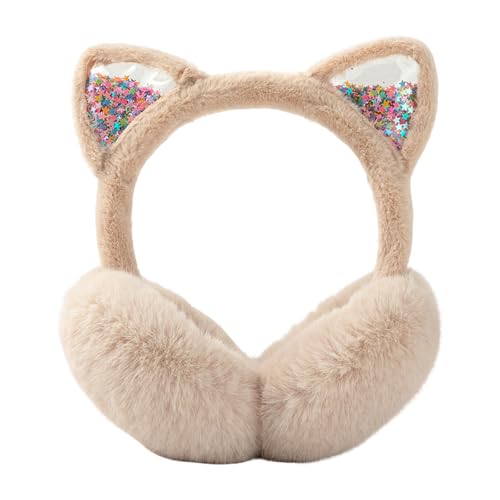 PORUPAEL Winter Ohrenschützer Kinder Katzen Ohrenwärmer Warm Earmuffs Einstellbar Mädchen Plüsch Ohrenschützer Kopfbedeckungen Winter Kälteschutz Warmhalten Accessoire Für Mädchen Damen (Khaki)