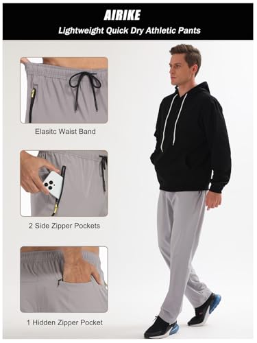 Image of Men's Elastic Waist Hiking Pants Water Resistant Quick-Dry Lightweight Outdoor Sweatpants with Zipper Pockets